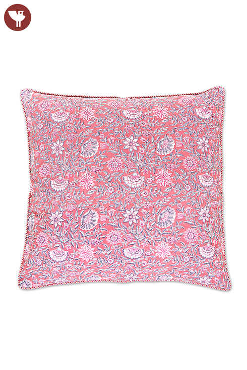 20s Cotton Cushion Cover in Floral Block Print