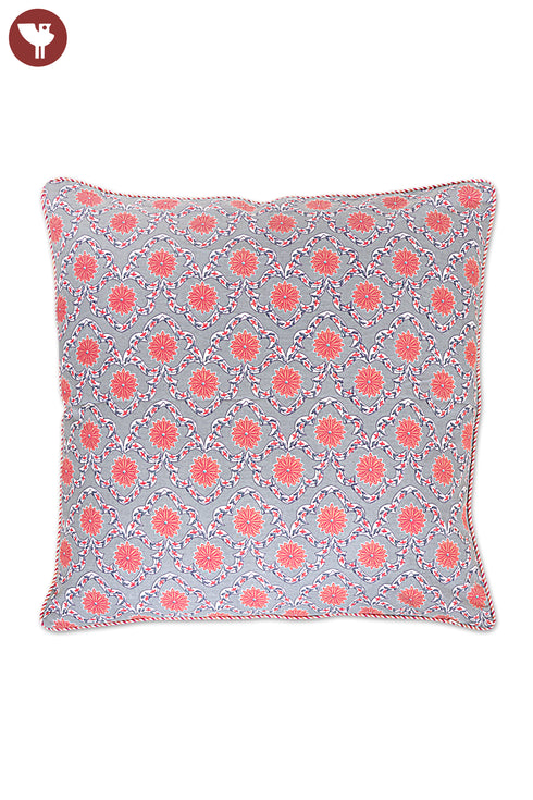 20s Cotton Cushion Cover in Floral Block Print