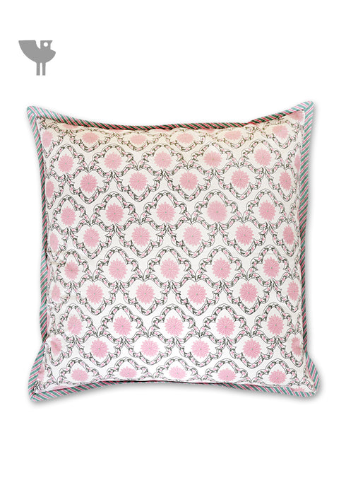 20s Cotton Cushion Cover in Floral Block Print