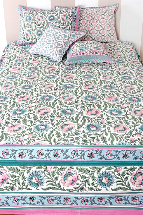 20s Cotton Cushion Cover in Floral Block Print