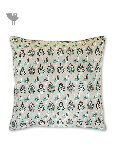 20s Cotton Cushion Cover in Block Print with Piping