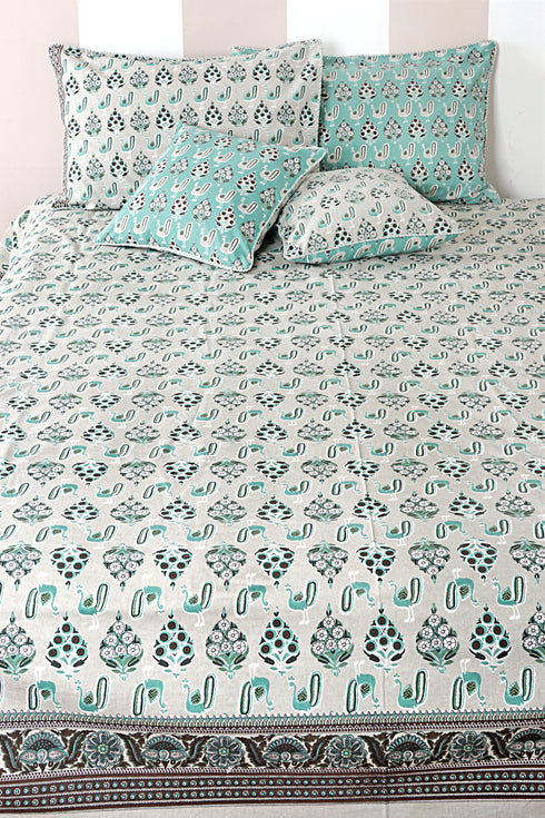 20s Cotton Cushion Cover in Block Print with Piping