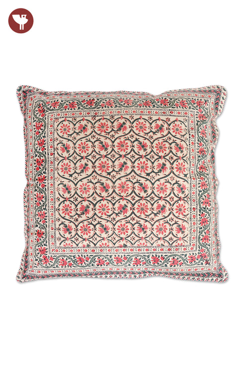 20s Cotton Cushion Cover in Floral Block Print