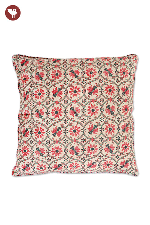 20s Cotton Cushion Cover in Floral Block Print
