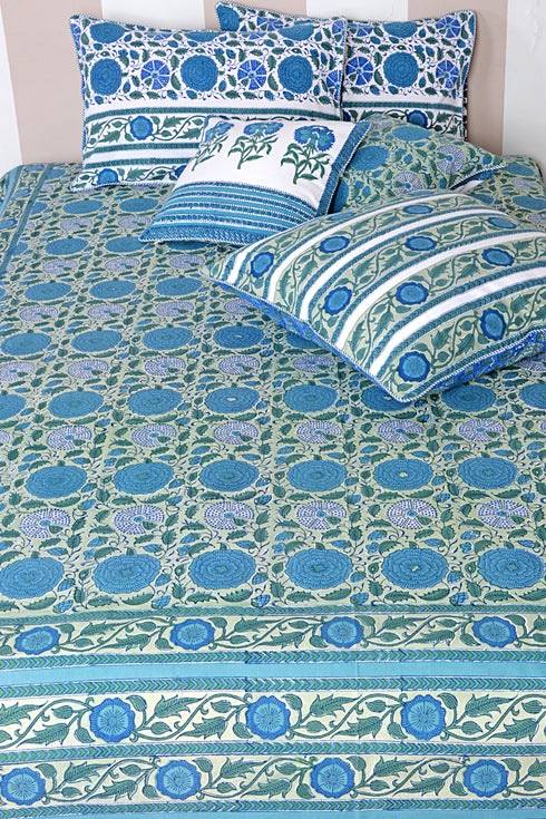 20s Cotton Cushion Cover in Floral Block Print