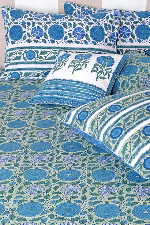 20s Cotton Cushion Cover in Floral Block Print
