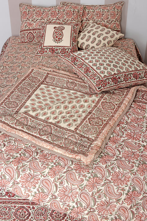 20s Cotton Cushion Cover in Floral Block Print