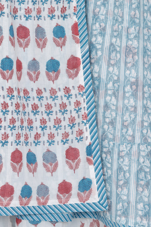 Mulmul Cotton Dohar in Floral Block Print