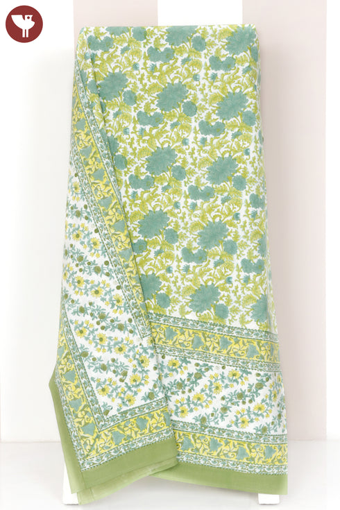 20s Cotton KING SIZE Bed Cover In Floral Block Print