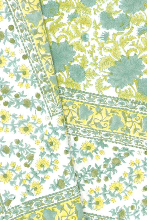 20s Cotton KING SIZE Bed Cover In Floral Block Print