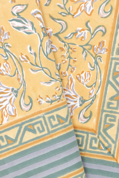 20s Cotton KING SIZE Bed Cover In Floral Block Print