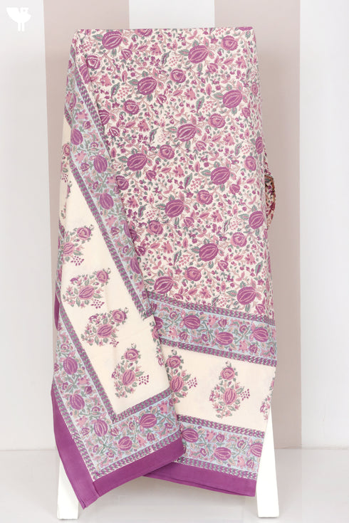 20s Cotton KING SIZE Bed Cover In Floral Block Print