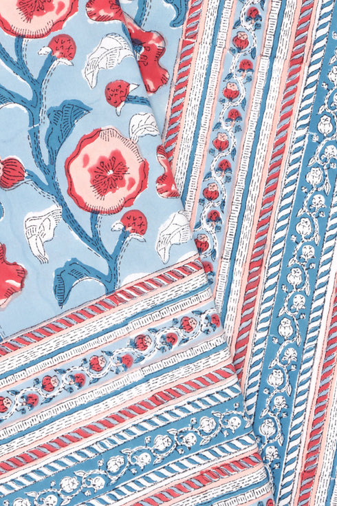 20s Cotton KING SIZE Bed Cover In Floral Block Print