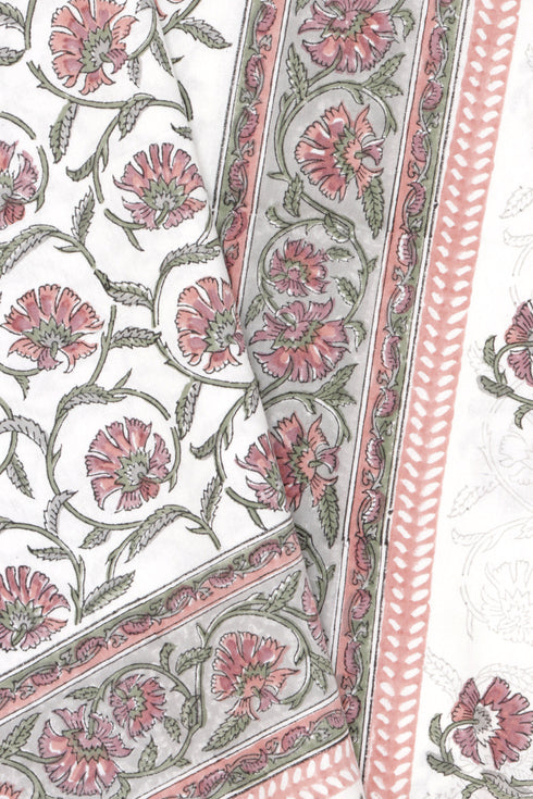 20s Cotton KING SIZE Bed Cover In Floral Block Print