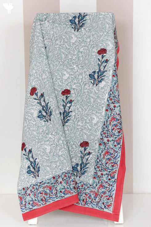 20’s Cotton KING SIZE Bed Cover In Floral Block Print