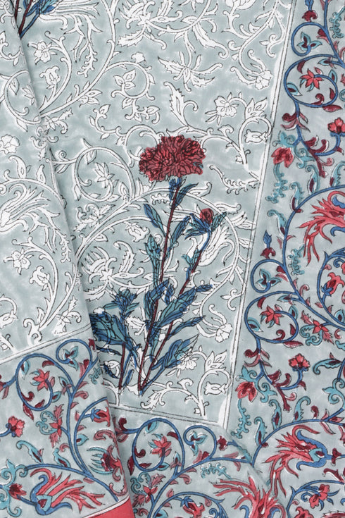 20’s Cotton KING SIZE Bed Cover In Floral Block Print