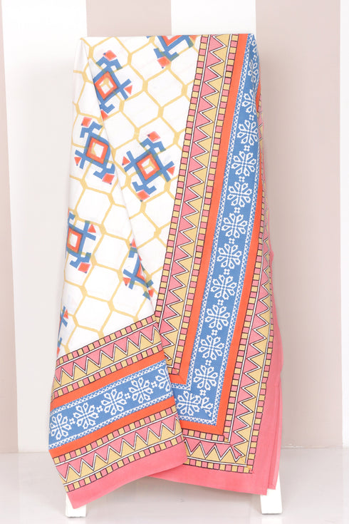 20s Cotton KING SIZE Bed Cover In Graphic Block Print