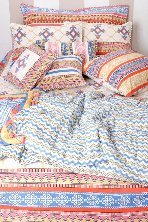 20s Cotton KING SIZE Bed Cover In Graphic Block Print