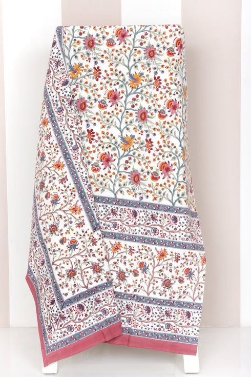 20s Cotton KING SIZE Bed Cover In Floral Block Print