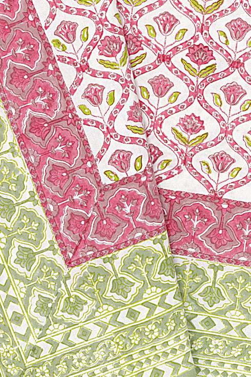 20s Cotton Bed Cover In Geometric Block Print