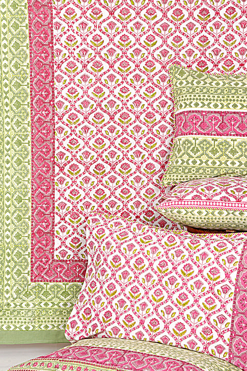 20s Cotton Bed Cover In Geometric Block Print