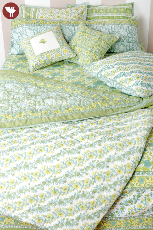 20s Cotton Bed Cover in Floral Block Print