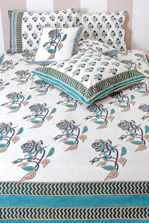 20s Cotton Bed Cover in Floral Block Print