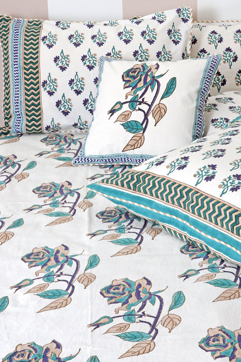 20s Cotton Bed Cover in Floral Block Print