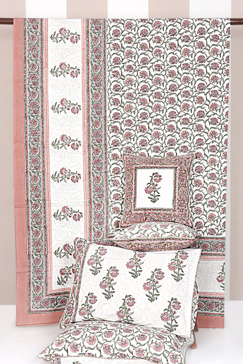 20s Cotton KING SIZE Bed Cover In Floral Block Print