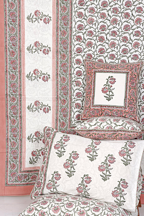 20s Cotton KING SIZE Bed Cover In Floral Block Print