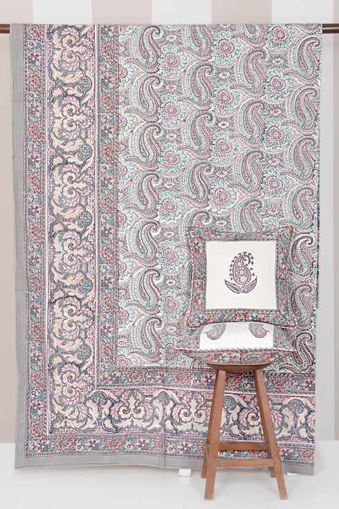 20s Cotton KING SIZE Bed Cover In Block Print