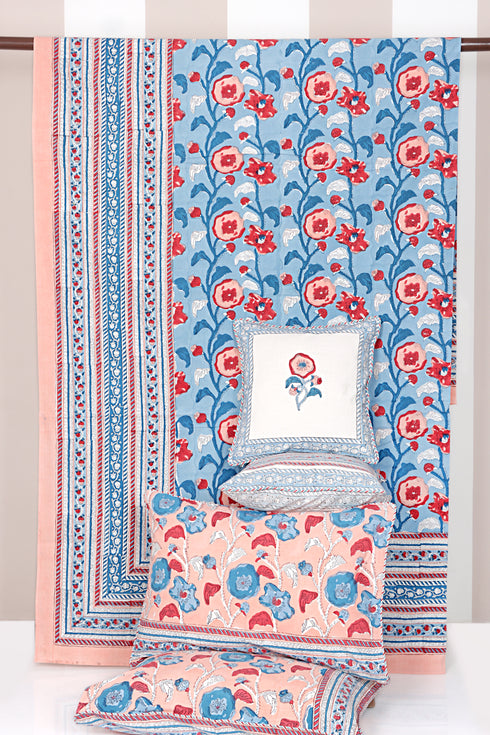20s Cotton Bed Cover in Floral Block Print