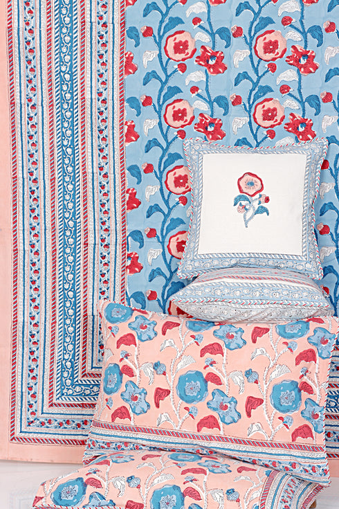 20s Cotton KING SIZE Bed Cover In Floral Block Print