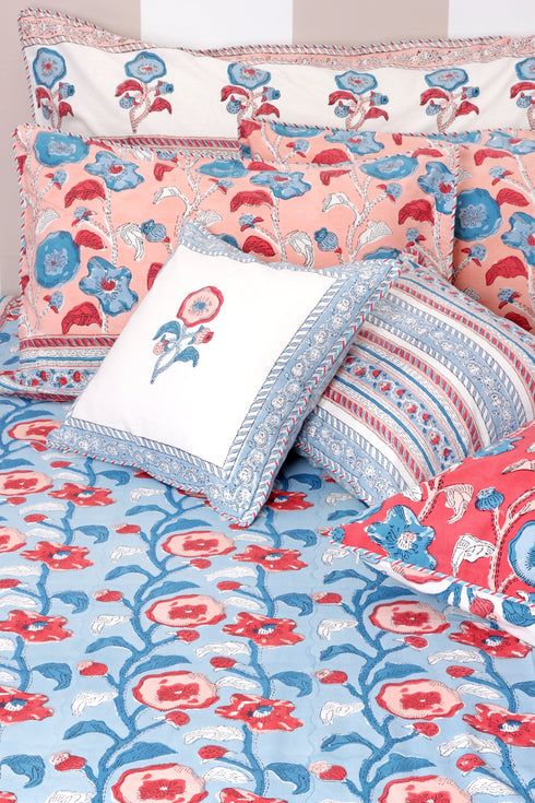 20s Cotton Bed Cover in Floral Block Print