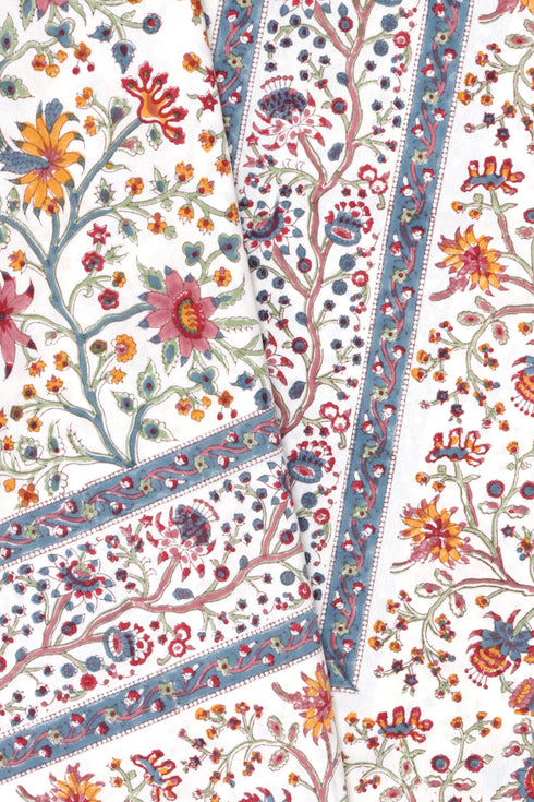 20s Cotton Bed Cover in Floral Block Print