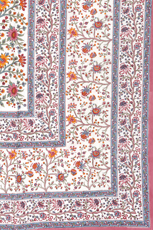 20s Cotton Bed Cover in Floral Block Print