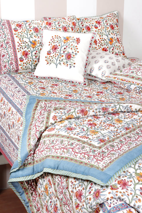 20s Cotton Bed Cover in Floral Block Print