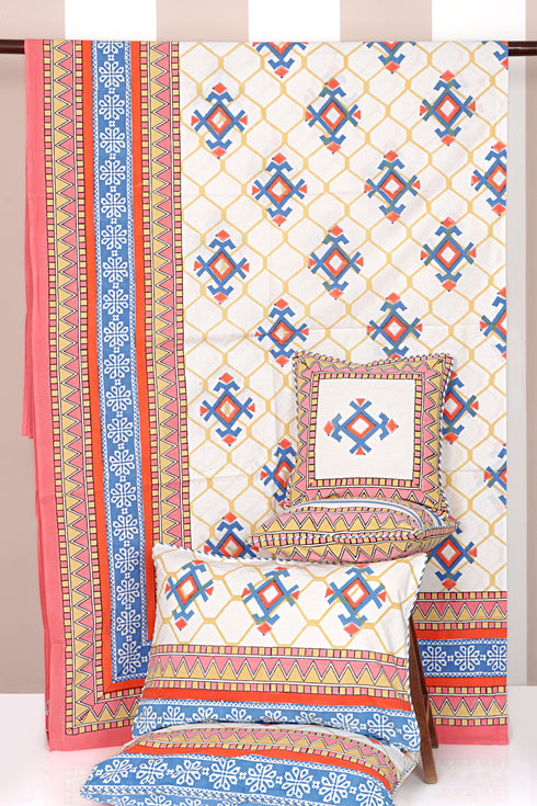 20s Cotton Bed Cover In Graphic Block Print