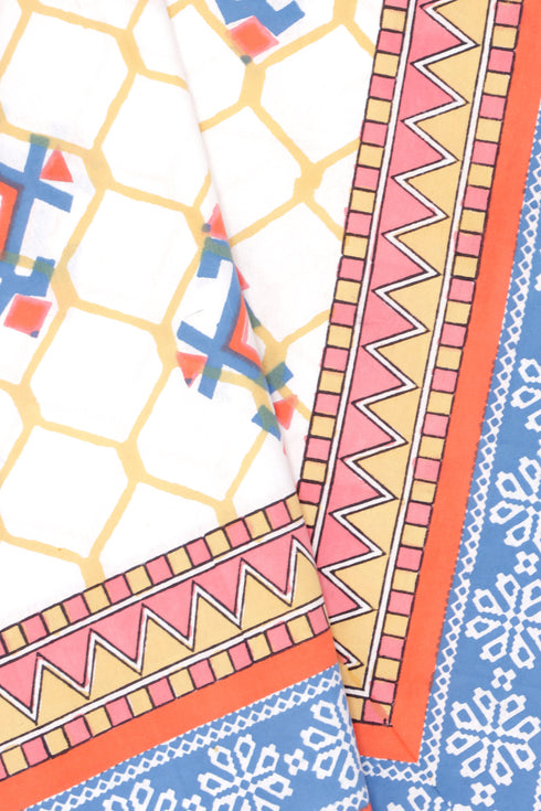 20s Cotton Bed Cover In Graphic Block Print