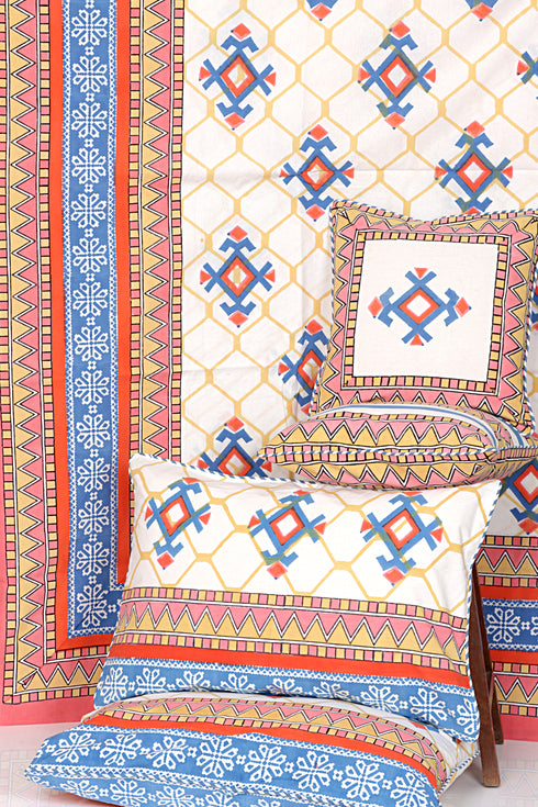 20s Cotton Bed Cover In Graphic Block Print