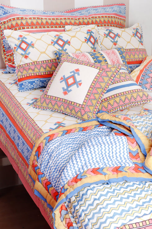 20s Cotton Bed Cover In Graphic Block Print