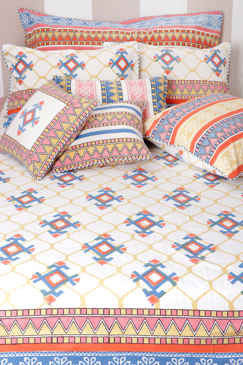 20s Cotton Bed Cover In Graphic Block Print