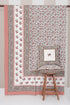 20s Cotton KING SIZE Bed Cover In Floral Block Print Soft White Peach