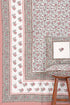 20s Cotton KING SIZE Bed Cover In Floral Block Print Soft White Peach
