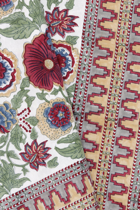 20s Cotton Bed Cover in Floral Block Print