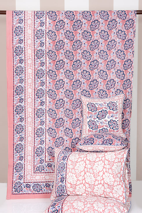 20s Cotton Bed Cover in Floral Block Print
