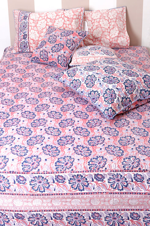 20s Cotton Bed Cover in Floral Block Print