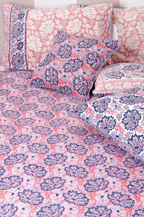 20s Cotton Bed Cover in Floral Block Print