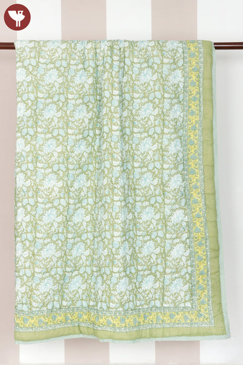 Mulmul Cotton Quilt in Floral Block Print
