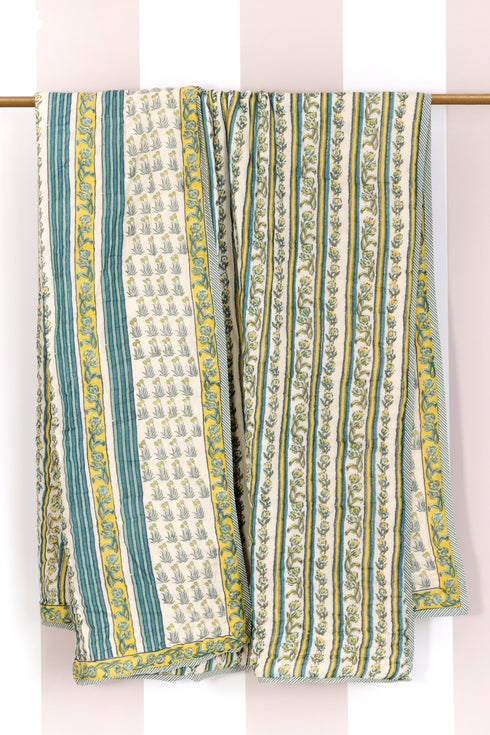 Mulmul Cotton Quilt in Floral Block Print